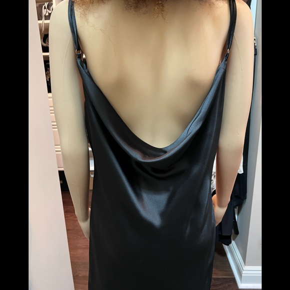 Hashtta Black Satin Spaghetti strap, Cowl Neck Slip Dress SzM - Picture 6 of 12